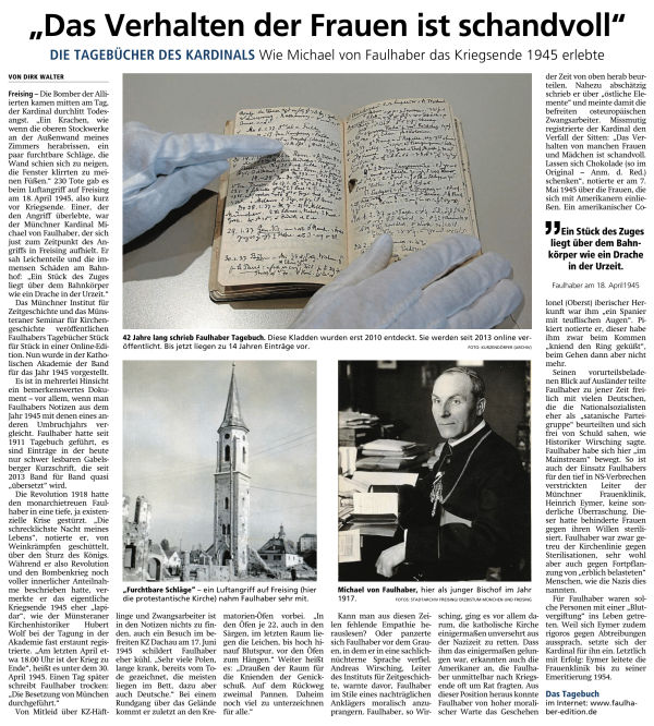 Artikel von Dirk Walter zum Onlinegang des Jahrgangs 1945 der Faulhaber-Edition im Münchner Merkur