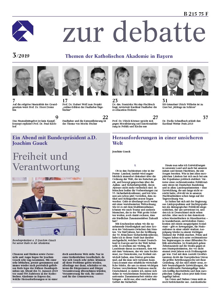 zur debatte. Themen der Katholischen Akademie in Bayern                 49 (2019), Heft 3